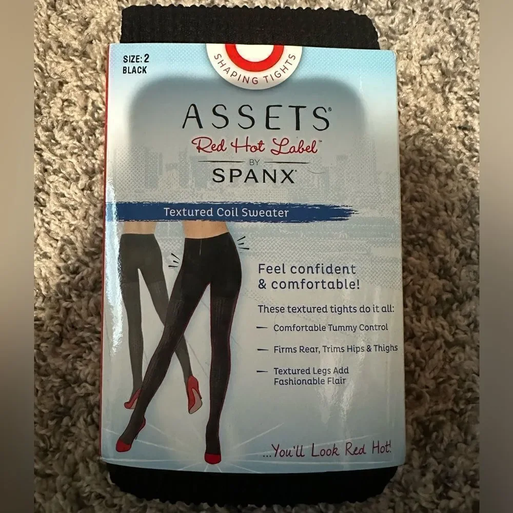 Assets by Spanx Black Coil Sweater Textured Tights Size 2 NWT